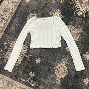 L.A Hearts White Ribbed Cropped Long Sleeve Top